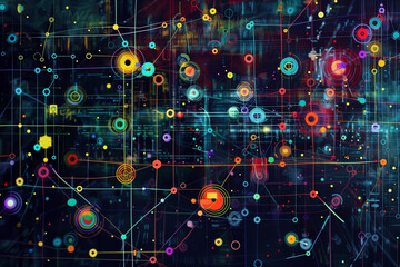 Digital artwork featuring interconnected nodes in a secure network
