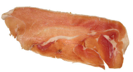 Piece of thinly sliced jamon on isolated background