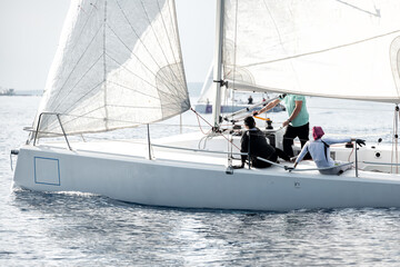 Sailing yacht with crew on board - 796537266