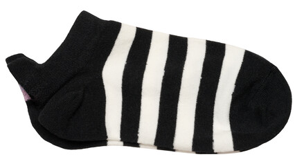 Black and white striped textile socks on isolated background