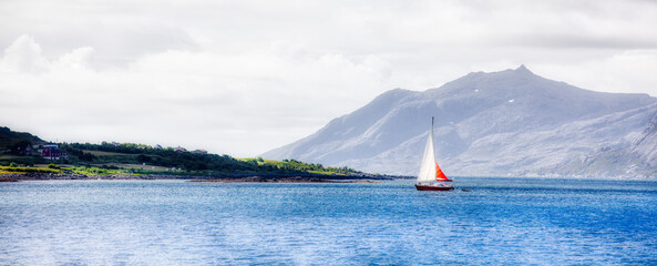 From Offersoystraumen in Lofoten, Norway, with Vestvagoy and Flakstadoya