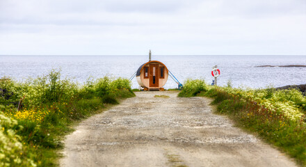 Sauna Strapped on the Shore of the Barents Sea near Gamvik in Finnmark, Norway