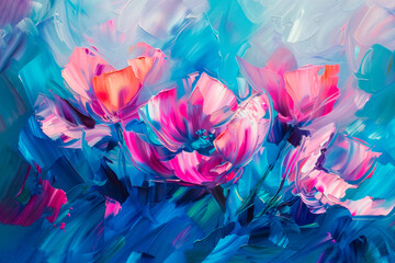 Background with flowers in an abstract oil painting style, generative AI illustration 