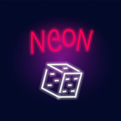 Fashion Dice for game neon sign. Night bright signboard, Glowing light. Summer logo, emblem for Club or bar concept