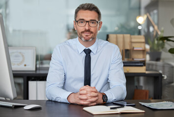 Corporate man, mature and portrait in office with confidence for company, work and career. Project...