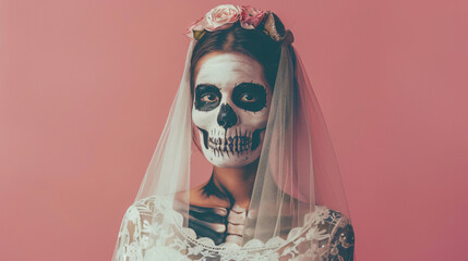Young woman dressed as dead bride for Halloween party
