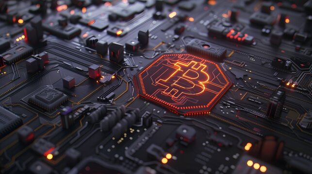 bitcoin logo, digital cryptocurrency appreciation and fluctuation of values ​​in the digital market, blockchain concept