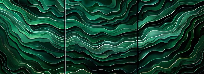 Green abstract eye catching template crafted into a triptych for a fresh visual experience