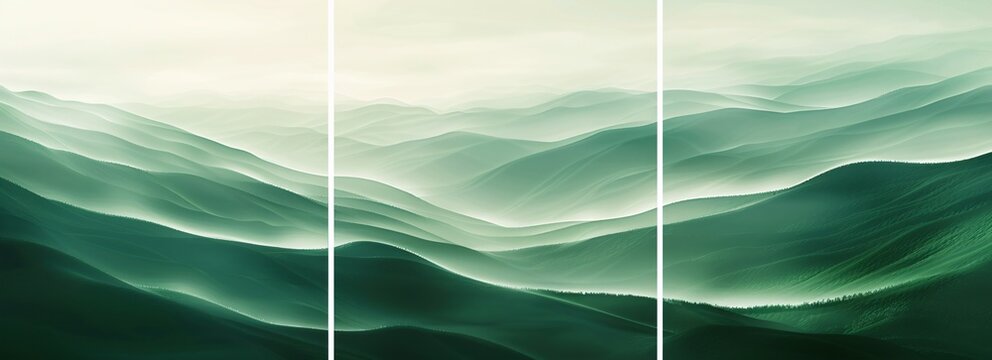 Green abstract eye catching template crafted into a triptych for a fresh visual experience
