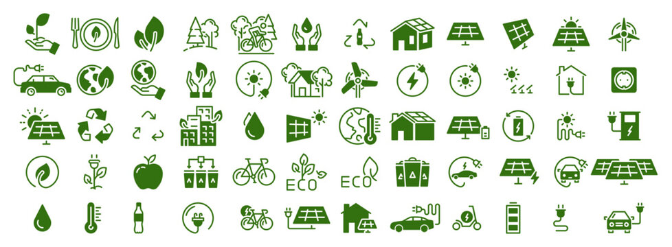 Set of 60 Ecology Icons. Nature Icon. Eco Green. Vector Stock Illustration Icons