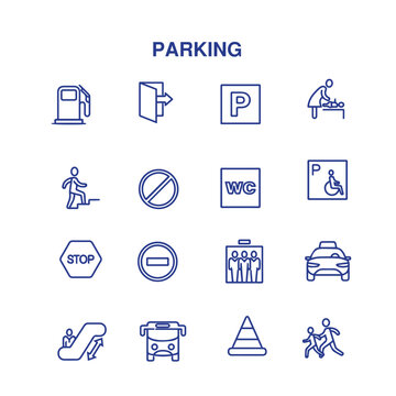 parking vector line icons set