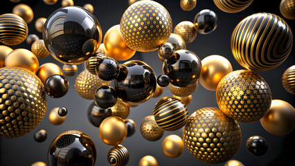 Elegant 3d background with floating golden spheres, ideal for luxurious branding, abstract art, and modern design concepts