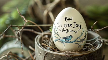 An elegant eggshell setting highlighting the inspirational phrase "Find Joy in the Journey"