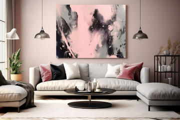 Contemporary styled living room with abstract painting and elegant decor