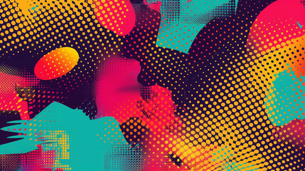 Subtle polka dot halftone background, burst of vibrant colors, abstract shapes in - obrazy, fototapety, plakaty
