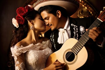 Hispanic wedding bride musician.