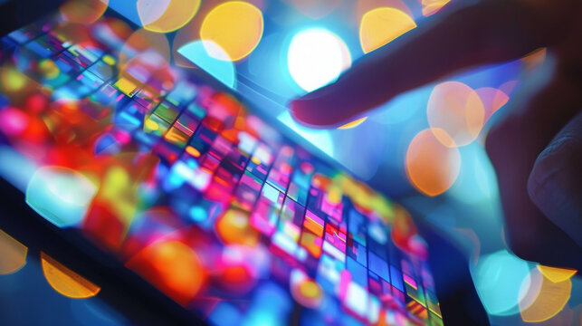 A closeup of a handheld electronic device displaying vivid and vibrant images on its liquid crystal display. The high resolution and color accuracy are the result of continuous