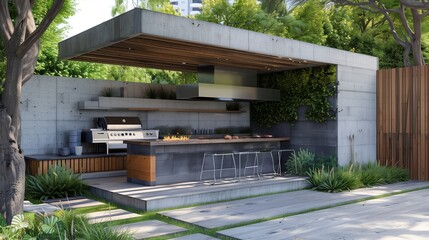 Minimalist Outdoor Grill Area Simple grill station with clean lines