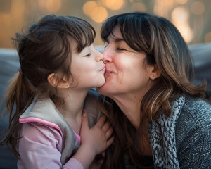  Girl kissing mother on cheek, good composition