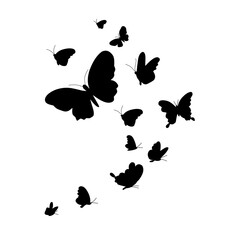 Flock of silhouette butterflies