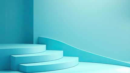 A blue wall with a blue staircase