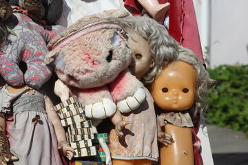 Old scary toys, old broken creepy doll 