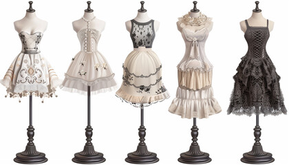 Vector illustration of beautiful retro clothing on mannequins.	
