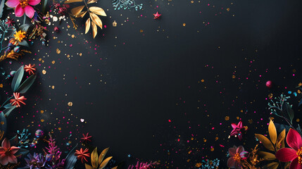 An elegant black background with festival embellishments on the left side.