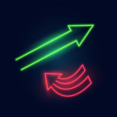 Fashion arrows and pointers neon sign. Night bright signboard, Glowing light. Summer logo, emblem for Club or bar concept