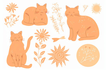 Bright background for wallpaper and packaging with cute hand-drawn cats