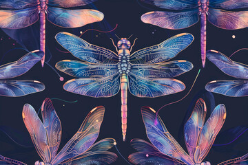 Bright background for wallpaper and packaging with bright futuristic dragonflies