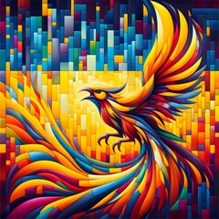 Phoenix Rising Abstract Art Ukraine Flag Colors