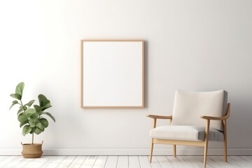 White poster with a plant and chair in a living room  furniture architecture tranquility. - obrazy, fototapety, plakaty