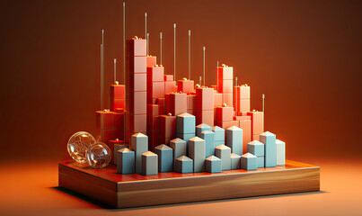 3d illustration of a cityscape made of blocks with a warm color palette