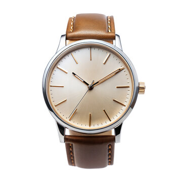 Classic watch with brown leather strap