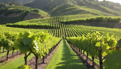 A lush vineyard with rows of grapevines