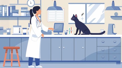 Vet examines a dog and a cat at veterinary animal clinic
