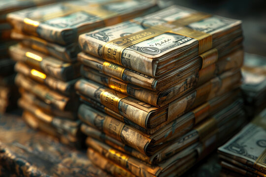 Stacks of hundred dollar bills
