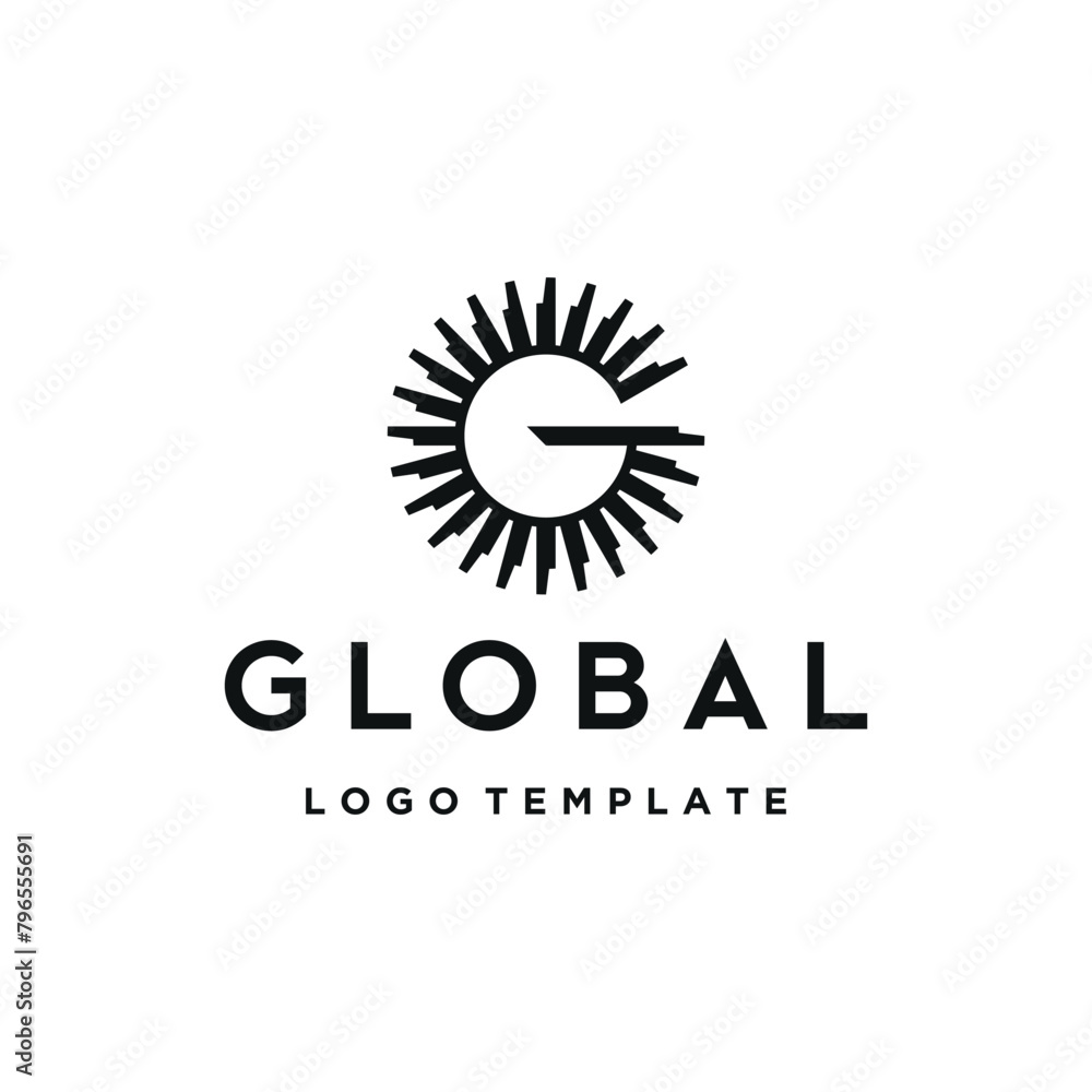 Poster modern initial letter g with simple rotation line art logo design
