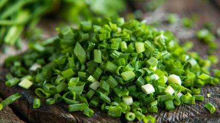 Pile of Chopped Green Onions on Table