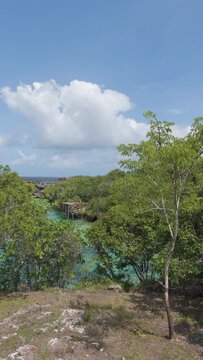 Tropical resort with emerald salt water lake of Weekuri, Indonesia, Asia. Weekuri Lake is an incredible salted water lake located near Mandorak, south-west Sumba