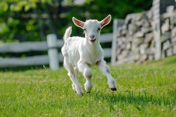 Naklejka na ściany i meble white goat on green grass