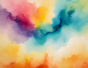 Colorful abstract watercolor background in bright rainbow colors of pink blue blue yellow yellow orange and purple