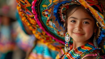 Fototapeta premium A cute girl in community events and cultural Mexican heritage during Cinco de Mayo. Generative AI