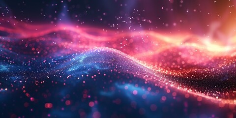 A colorful wave of light with a blue and pink background