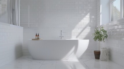 White-on-White Bathroom White tiles, fixtures, and minimal accessories