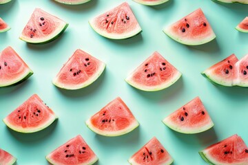 Fresh Watermelon Slices on a Vibrant Turquoise Background