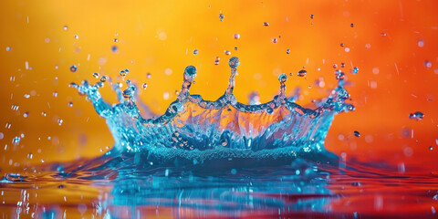 Water Droplet Splashing in the Air on Vibrant Orange and Yellow Background