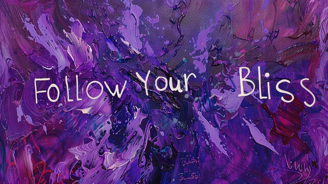A vibrant violet canvas with the encouraging words "Follow Your Bliss"
