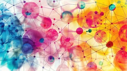 A colorful abstract painting of a network of dots and lines